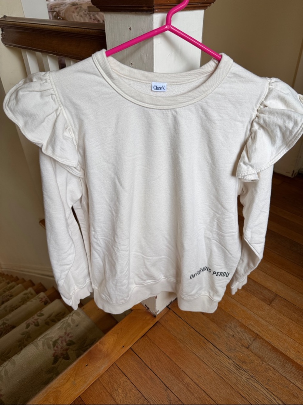 Clare V Cream Ruffle Shoulder Sweatshirt Top